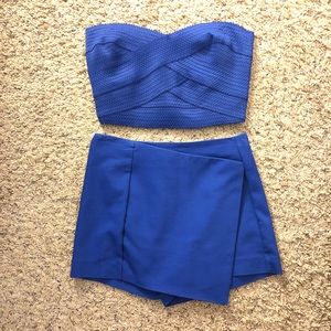 Tube top and asymmetrical skort set